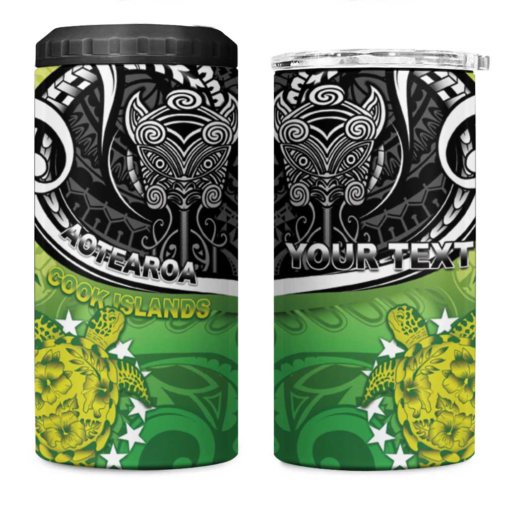 Custom New Zealand Cook Islands 4 in 1 Can Cooler Tumbler Maori Tiki With Circle Stars Turtle - Polynesian Pride