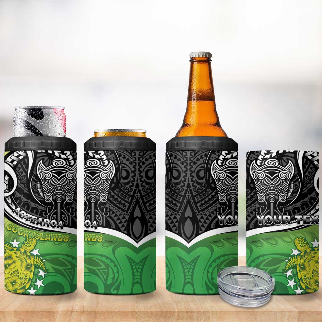 Custom New Zealand Cook Islands 4 in 1 Can Cooler Tumbler Maori Tiki With Circle Stars Turtle - Polynesian Pride
