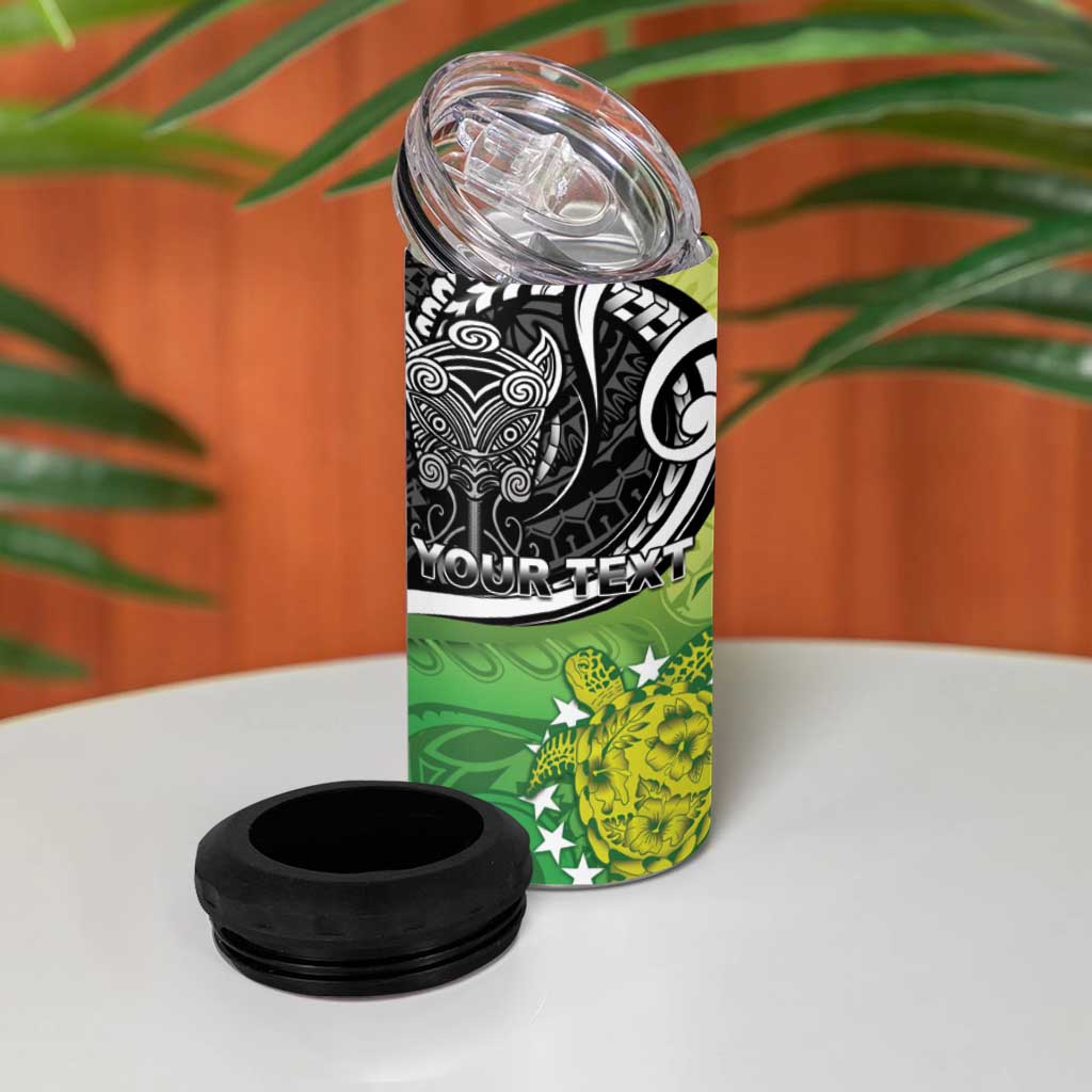 Custom New Zealand Cook Islands 4 in 1 Can Cooler Tumbler Maori Tiki With Circle Stars Turtle - Polynesian Pride
