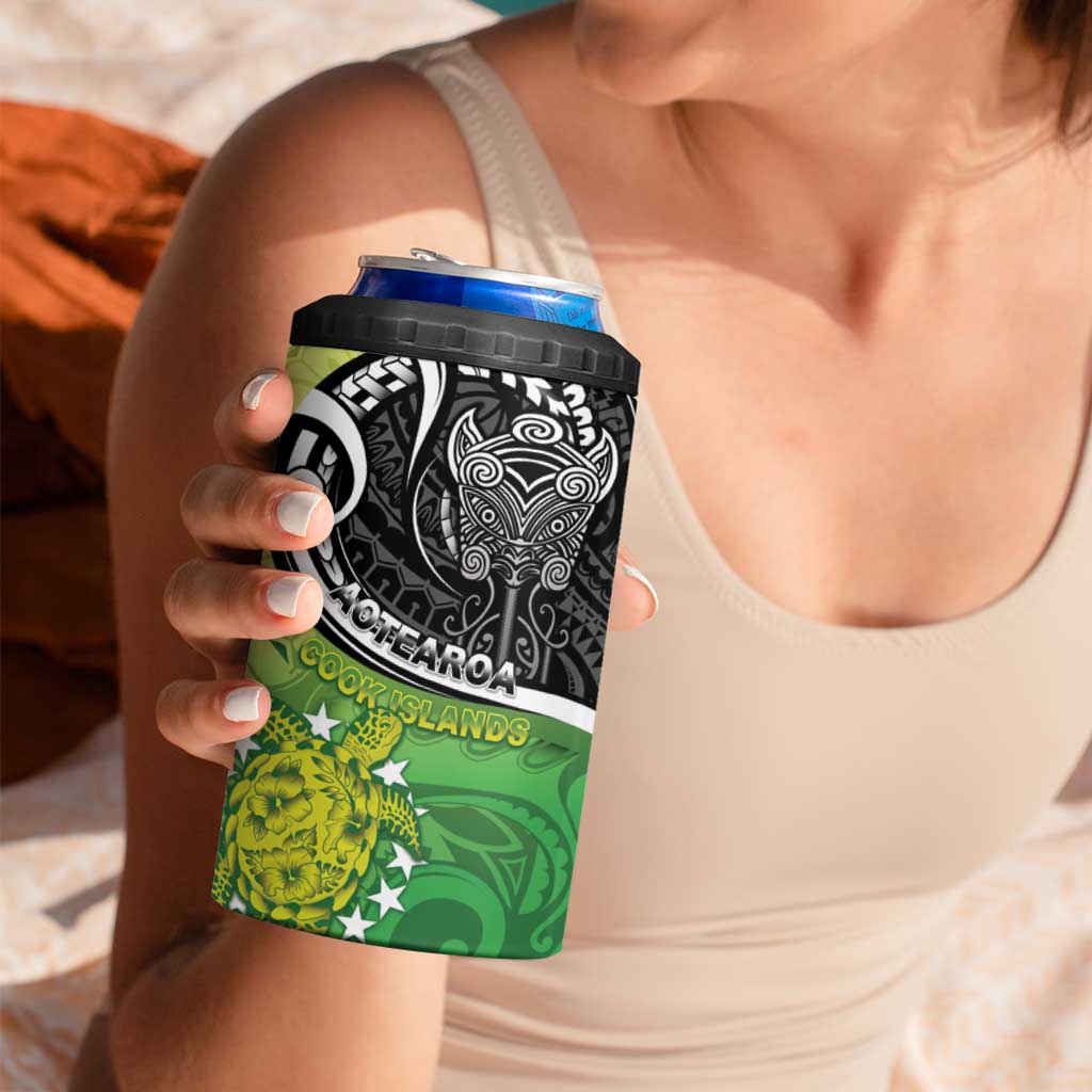 Custom New Zealand Cook Islands 4 in 1 Can Cooler Tumbler Maori Tiki With Circle Stars Turtle - Polynesian Pride