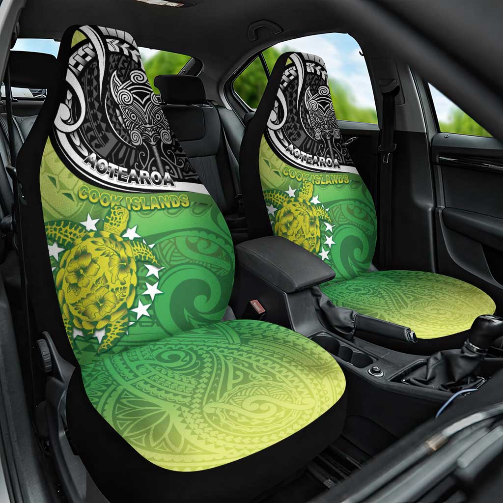 New Zealand Cook Islands Car Seat Cover Maori Tiki With Circle Stars Turtle - Polynesian Pride