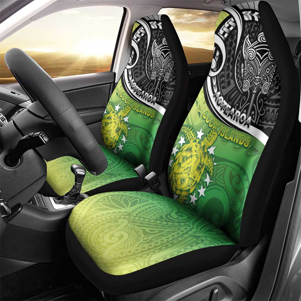New Zealand Cook Islands Car Seat Cover Maori Tiki With Circle Stars Turtle - Polynesian Pride