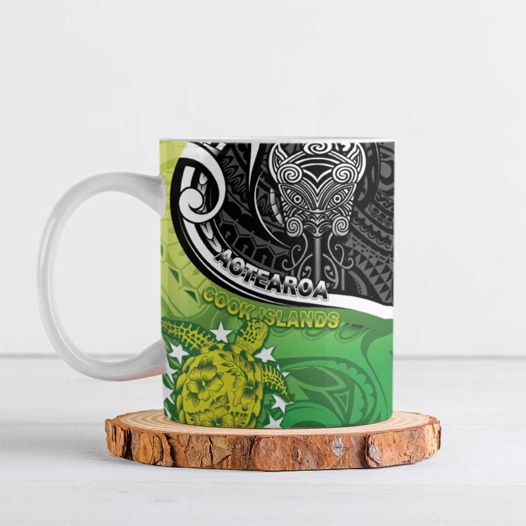 Custom New Zealand Cook Islands Ceramic Mug Maori Tiki With Circle Stars Turtle - Polynesian Pride