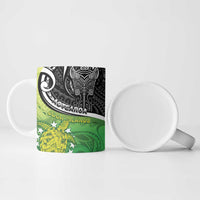 Custom New Zealand Cook Islands Ceramic Mug Maori Tiki With Circle Stars Turtle - Polynesian Pride