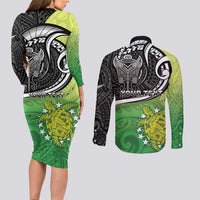 Custom New Zealand Cook Islands Couples Matching Long Sleeve Bodycon Dress and Long Sleeve Button Shirt Maori Tiki With Circle Stars Turtle - Polynesian Pride