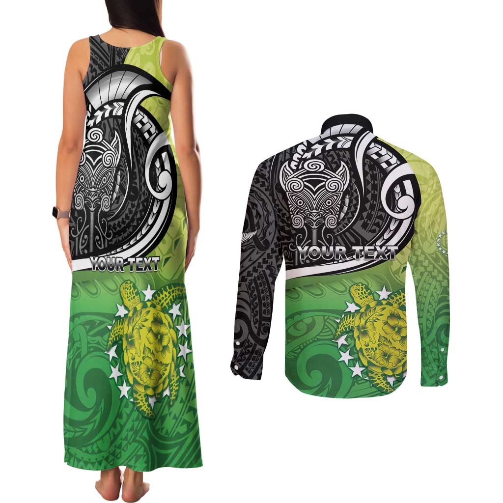 Custom New Zealand Cook Islands Couples Matching Tank Maxi Dress and Long Sleeve Button Shirt Maori Tiki With Circle Stars Turtle - Polynesian Pride