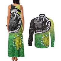 Custom New Zealand Cook Islands Couples Matching Tank Maxi Dress and Long Sleeve Button Shirt Maori Tiki With Circle Stars Turtle - Polynesian Pride