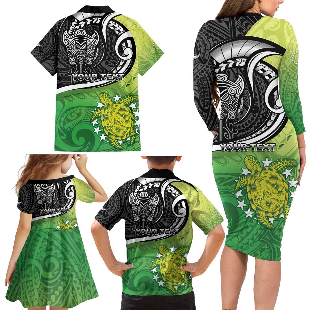 Custom New Zealand Cook Islands Family Matching Long Sleeve Bodycon Dress and Hawaiian Shirt Maori Tiki With Circle Stars Turtle - Polynesian Pride