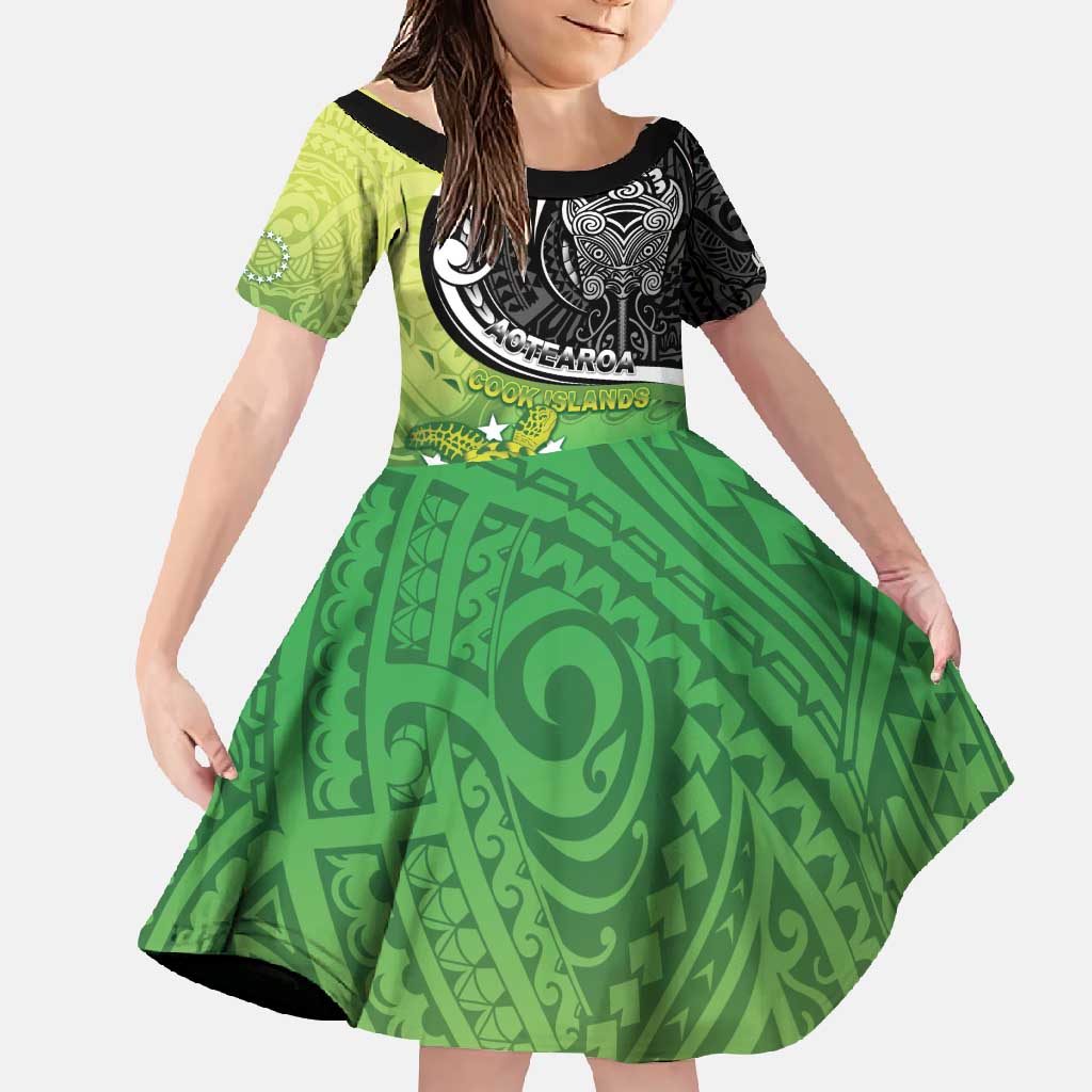 Custom New Zealand Cook Islands Family Matching Mermaid Dress and Hawaiian Shirt Maori Tiki With Circle Stars Turtle - Polynesian Pride