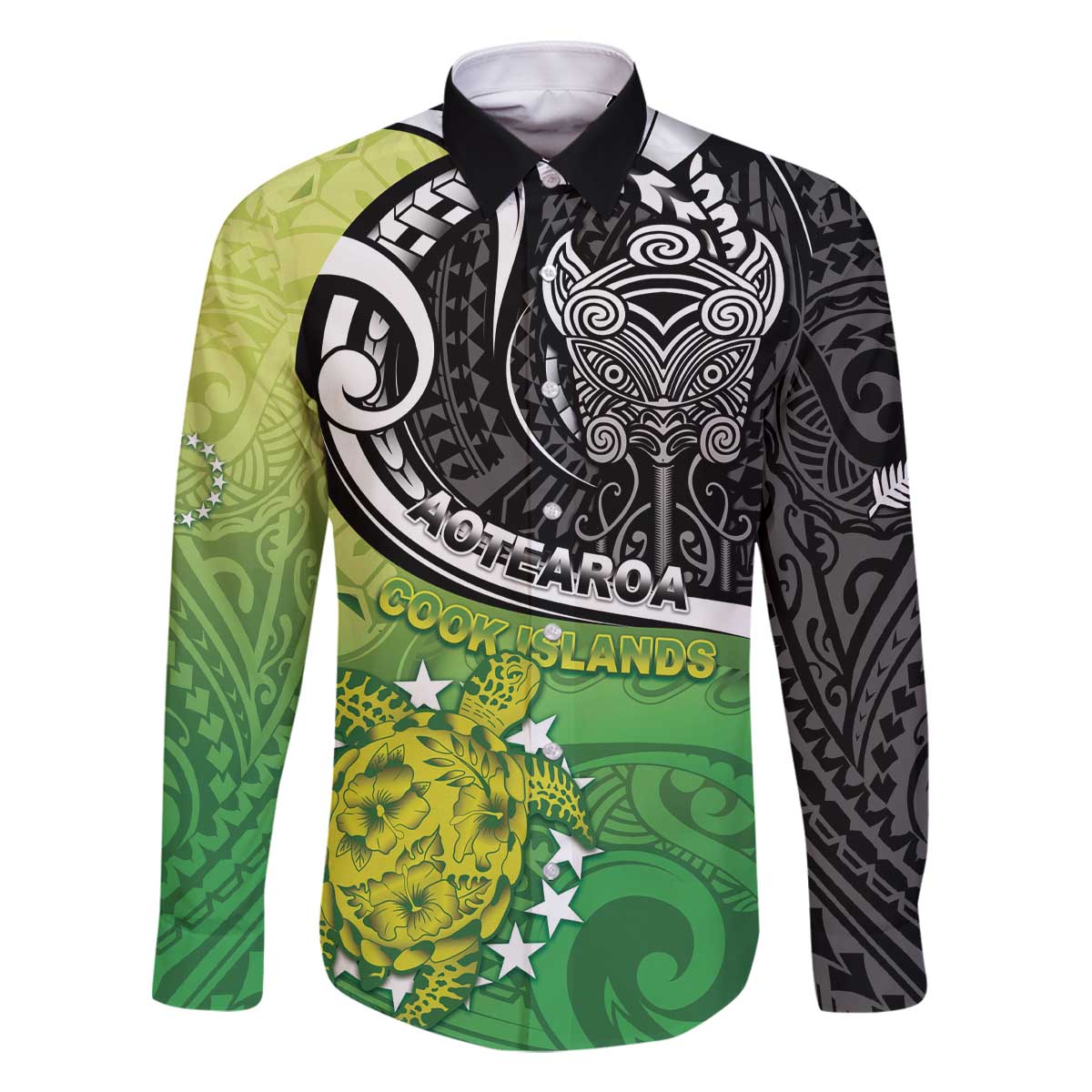 Custom New Zealand Cook Islands Family Matching Off The Shoulder Long Sleeve Dress and Hawaiian Shirt Maori Tiki With Circle Stars Turtle - Polynesian Pride