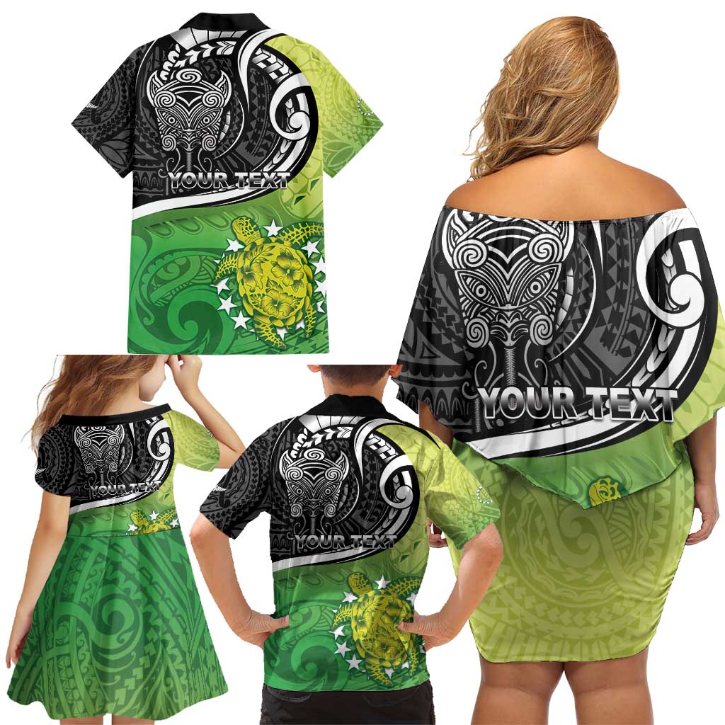 Custom New Zealand Cook Islands Family Matching Off Shoulder Short Dress and Hawaiian Shirt Maori Tiki With Circle Stars Turtle - Polynesian Pride