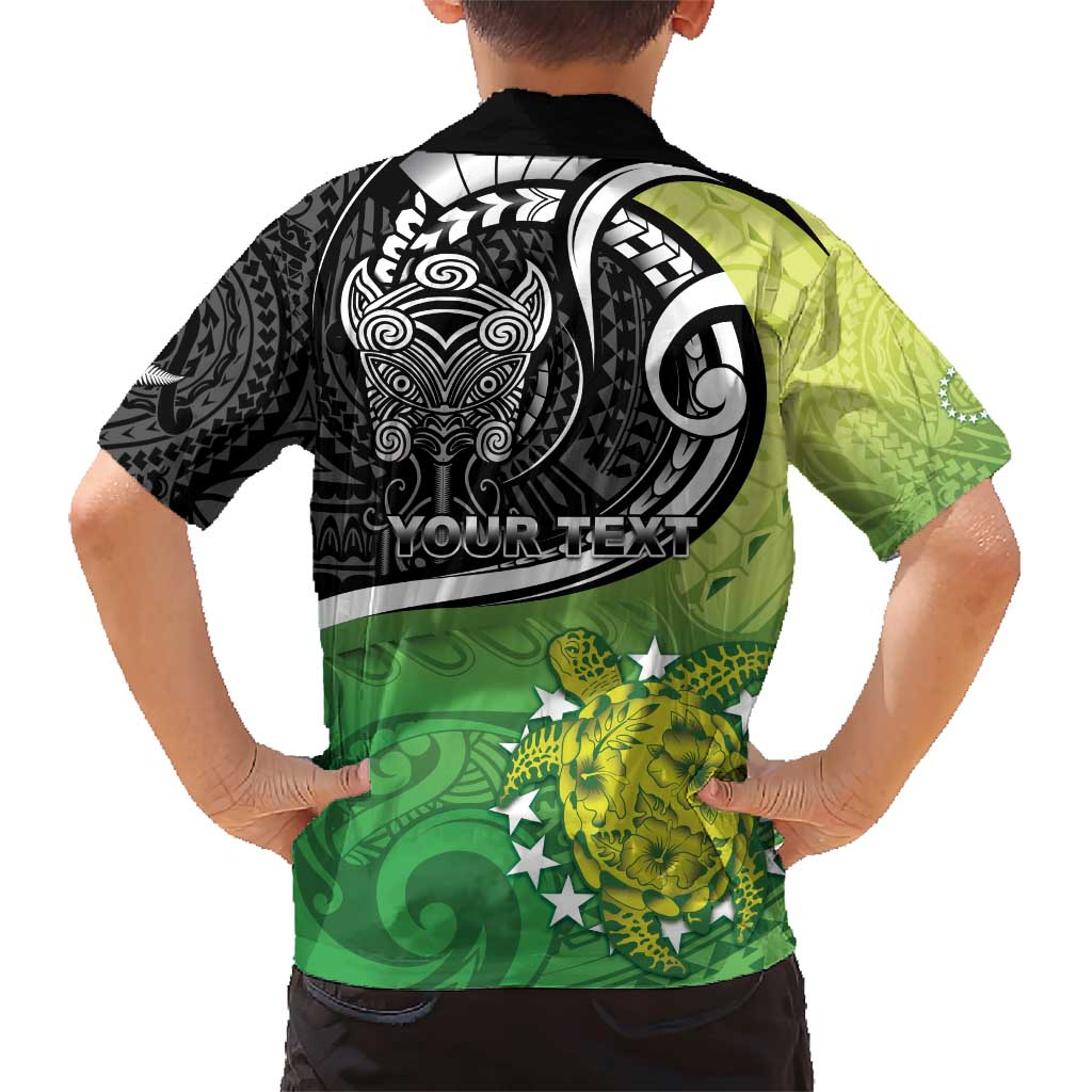 Custom New Zealand Cook Islands Family Matching Short Sleeve Bodycon Dress and Hawaiian Shirt Maori Tiki With Circle Stars Turtle - Polynesian Pride