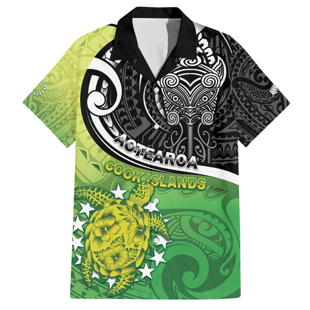 Custom New Zealand Cook Islands Family Matching Short Sleeve Bodycon Dress and Hawaiian Shirt Maori Tiki With Circle Stars Turtle - Polynesian Pride