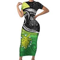 Custom New Zealand Cook Islands Family Matching Short Sleeve Bodycon Dress and Hawaiian Shirt Maori Tiki With Circle Stars Turtle - Polynesian Pride