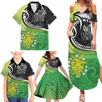 Custom New Zealand Cook Islands Family Matching Summer Maxi Dress and Hawaiian Shirt Maori Tiki With Circle Stars Turtle - Polynesian Pride