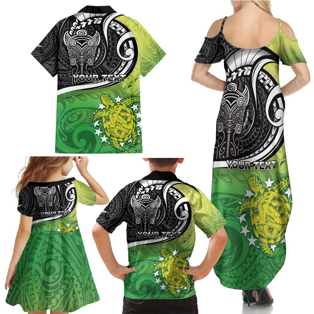 Custom New Zealand Cook Islands Family Matching Summer Maxi Dress and Hawaiian Shirt Maori Tiki With Circle Stars Turtle - Polynesian Pride