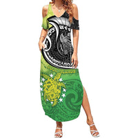 Custom New Zealand Cook Islands Family Matching Summer Maxi Dress and Hawaiian Shirt Maori Tiki With Circle Stars Turtle - Polynesian Pride