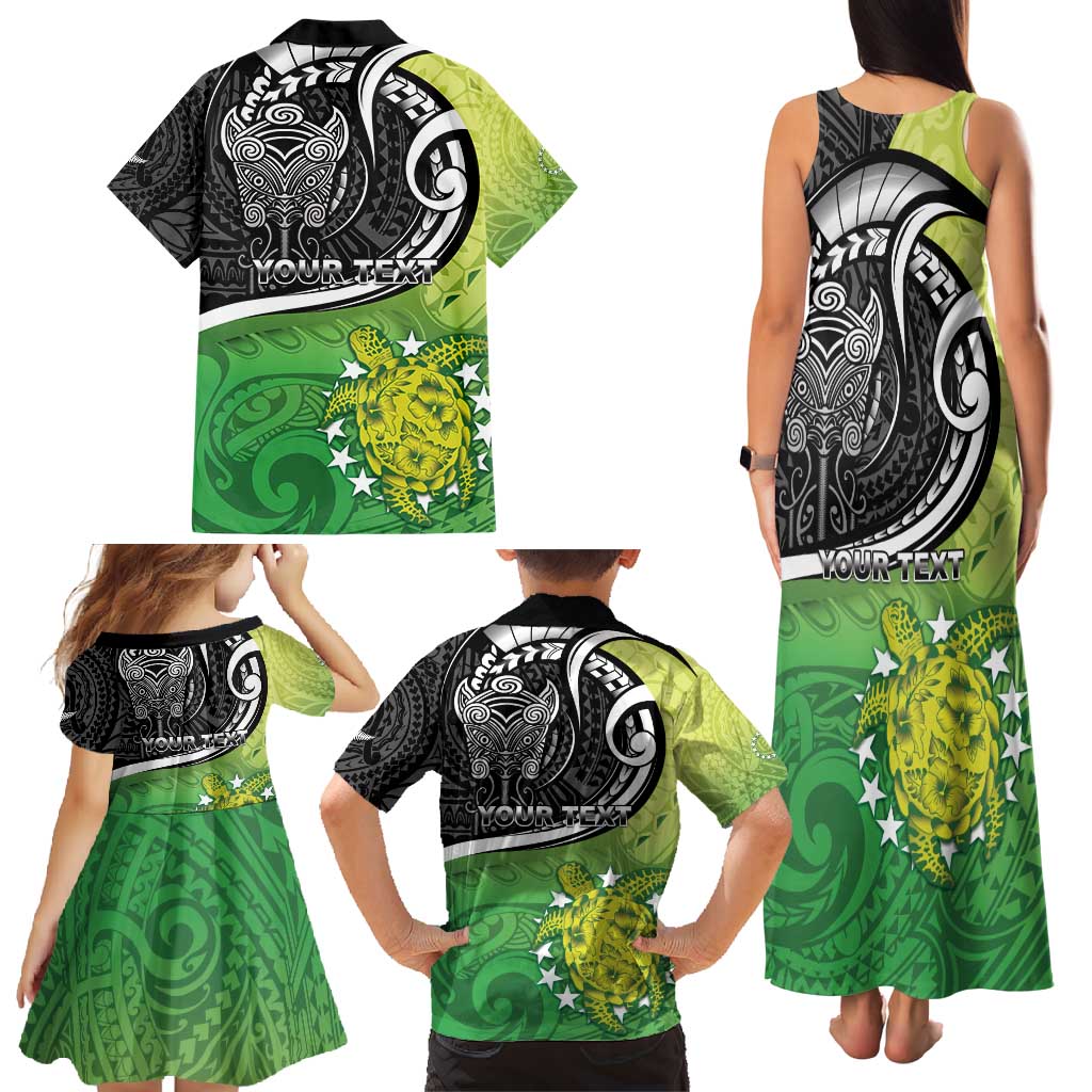 Custom New Zealand Cook Islands Family Matching Tank Maxi Dress and Hawaiian Shirt Maori Tiki With Circle Stars Turtle - Polynesian Pride