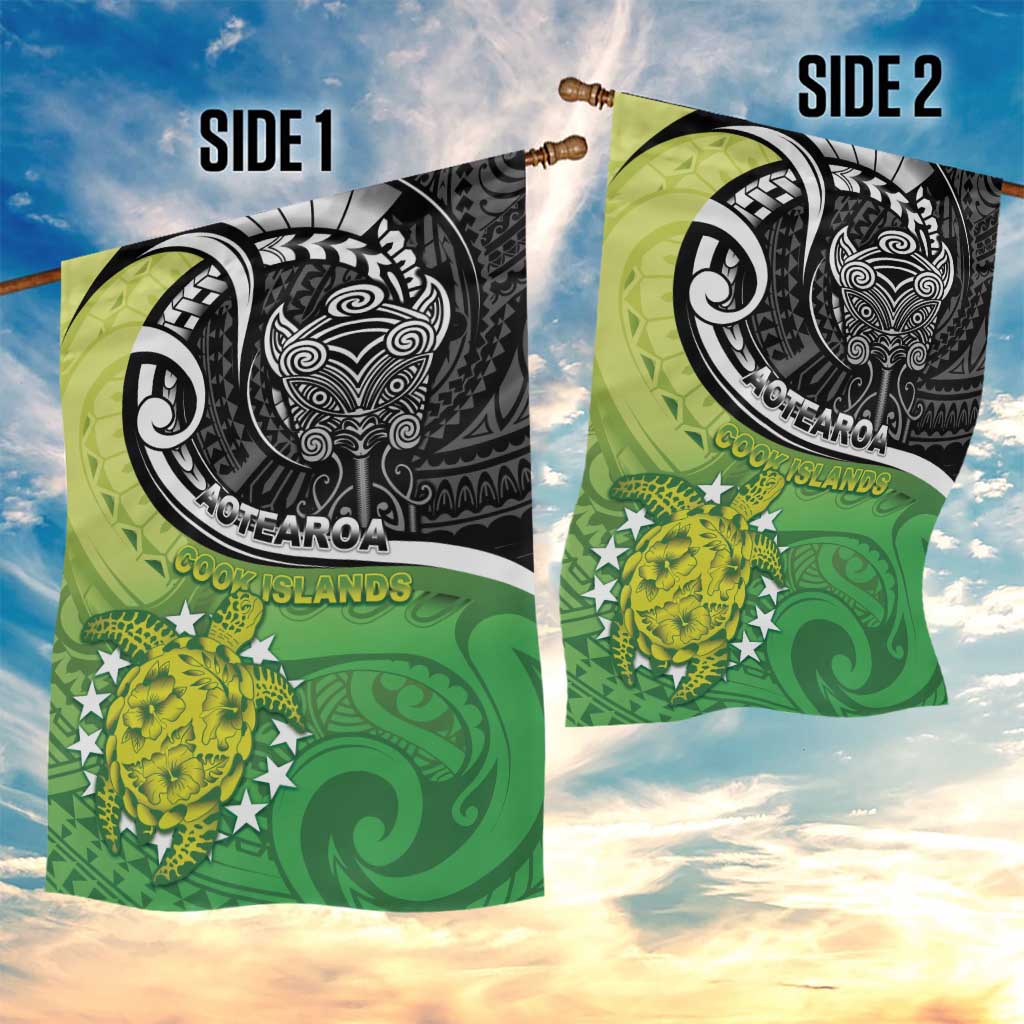 New Zealand Cook Islands Garden Flag Maori Tiki With Circle Stars Turtle - Polynesian Pride