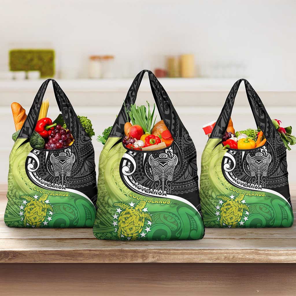 New Zealand Cook Islands Grocery Bag Maori Tiki With Circle Stars Turtle - Polynesian Pride