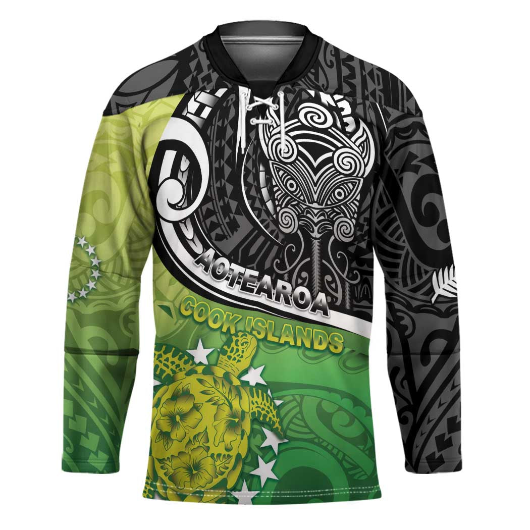 Custom New Zealand Cook Islands Hockey Jersey Maori Tiki With Circle Stars Turtle - Polynesian Pride