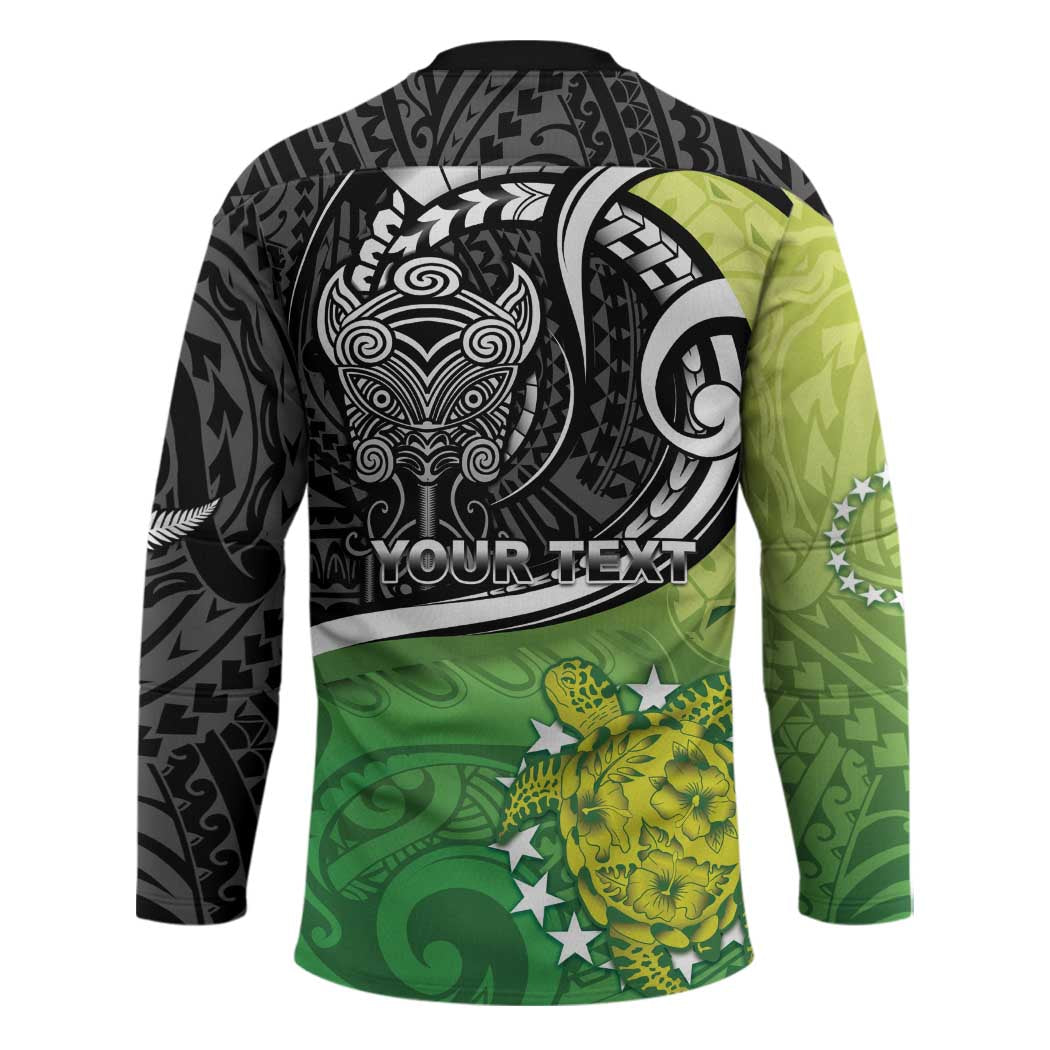 Custom New Zealand Cook Islands Hockey Jersey Maori Tiki With Circle Stars Turtle - Polynesian Pride