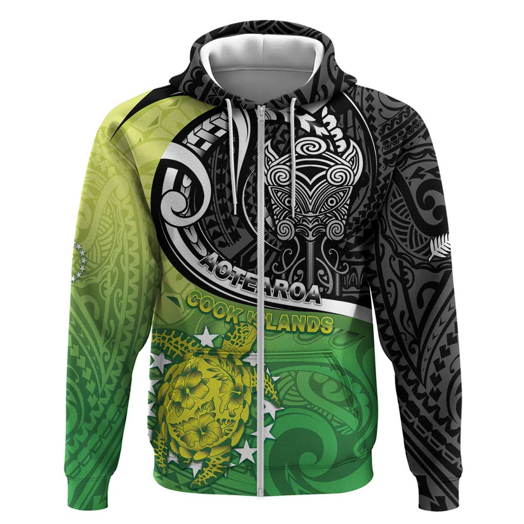 Custom New Zealand Cook Islands Hoodie Maori Tiki With Circle Stars Turtle - Polynesian Pride