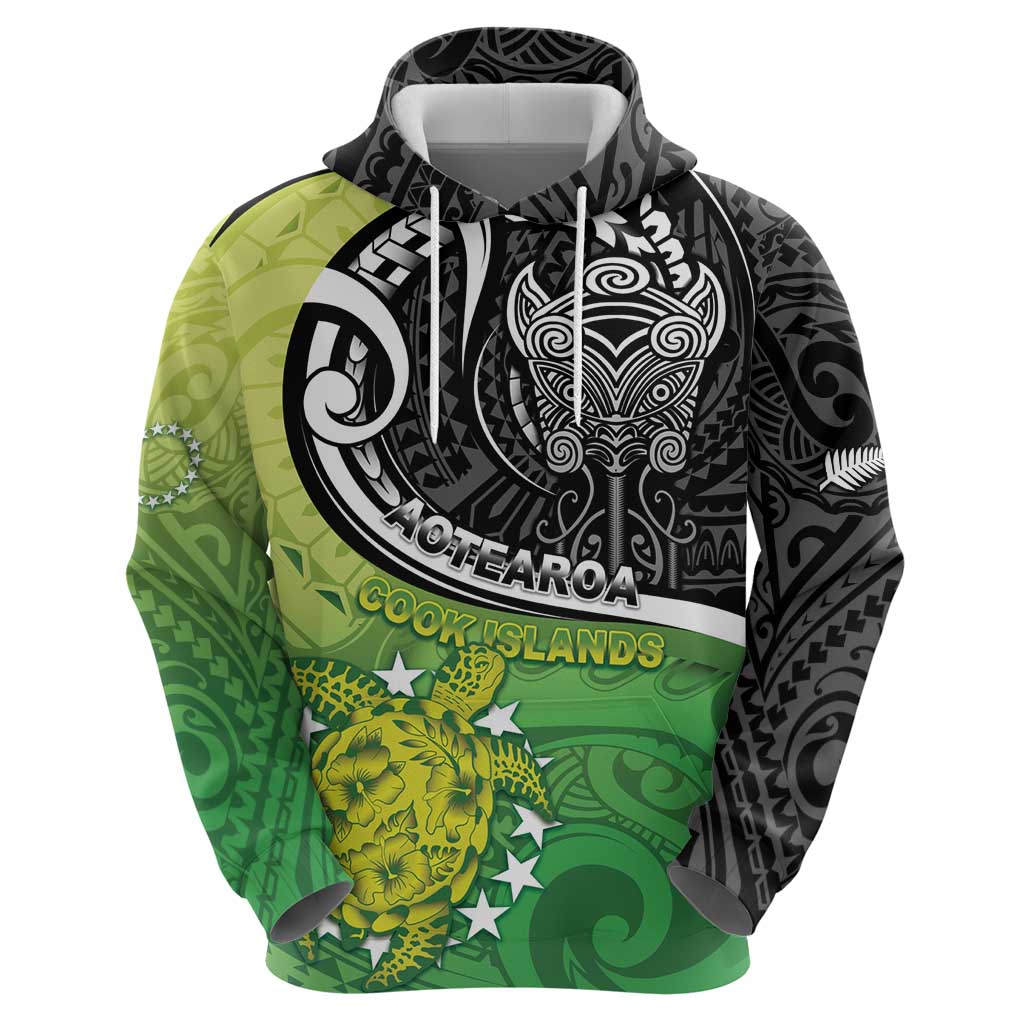 Custom New Zealand Cook Islands Hoodie Maori Tiki With Circle Stars Turtle - Polynesian Pride