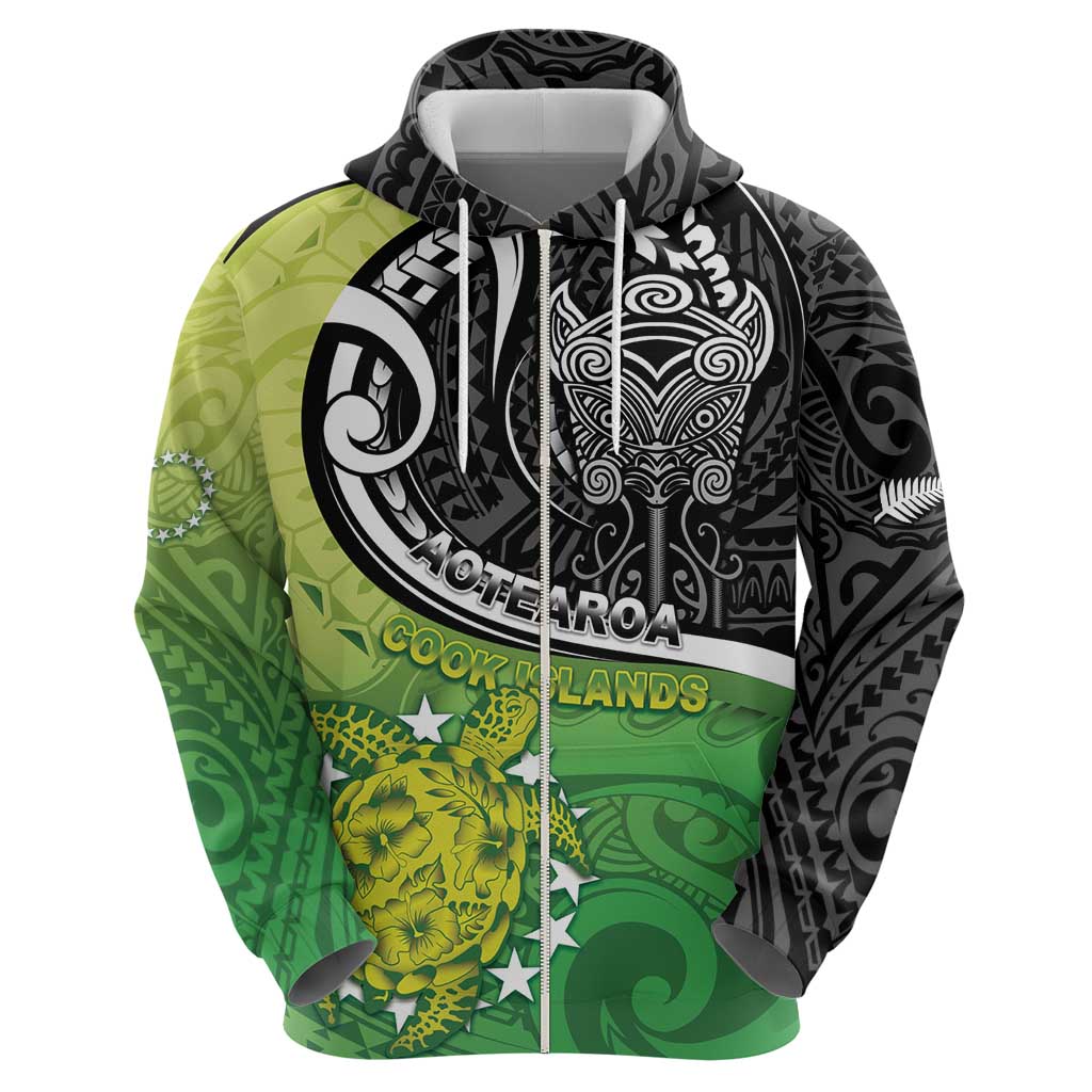 Custom New Zealand Cook Islands Hoodie Maori Tiki With Circle Stars Turtle - Polynesian Pride
