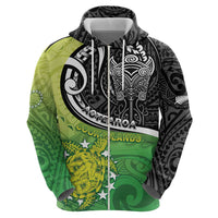 Custom New Zealand Cook Islands Hoodie Maori Tiki With Circle Stars Turtle - Polynesian Pride