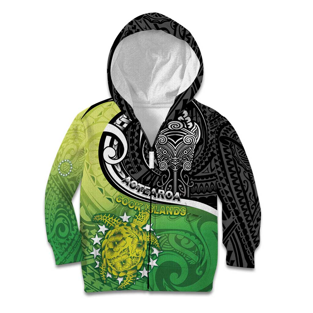 Custom New Zealand Cook Islands Kid Hoodie Maori Tiki With Circle Stars Turtle - Polynesian Pride