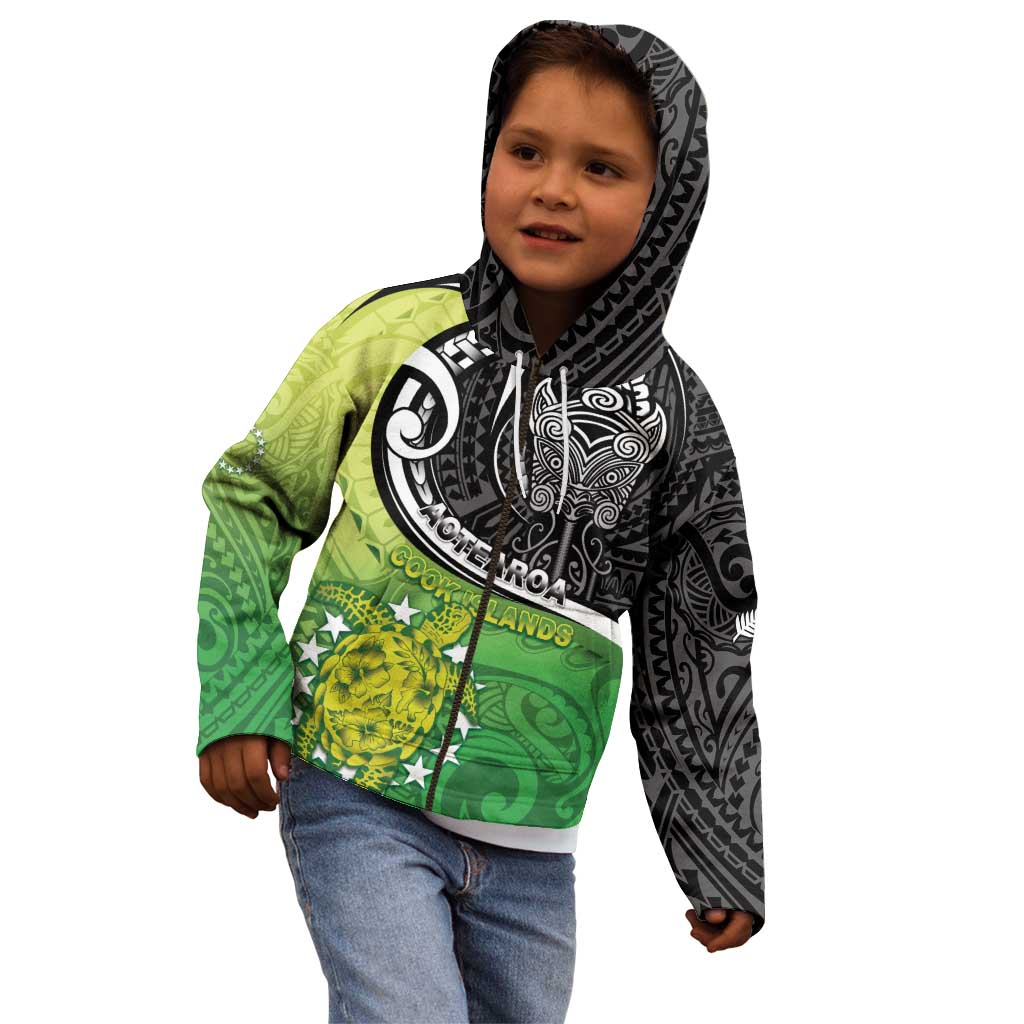 Custom New Zealand Cook Islands Kid Hoodie Maori Tiki With Circle Stars Turtle - Polynesian Pride