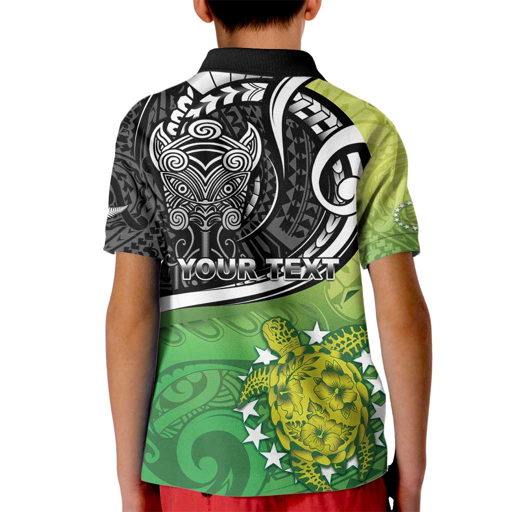 Custom New Zealand Cook Islands Kid Polo Shirt Maori Tiki With Circle Stars Turtle - Polynesian Pride