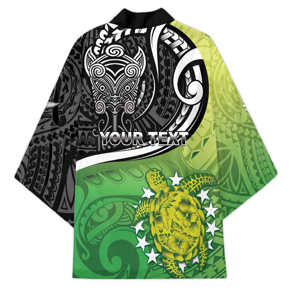 Custom New Zealand Cook Islands Kimono Maori Tiki With Circle Stars Turtle - Polynesian Pride