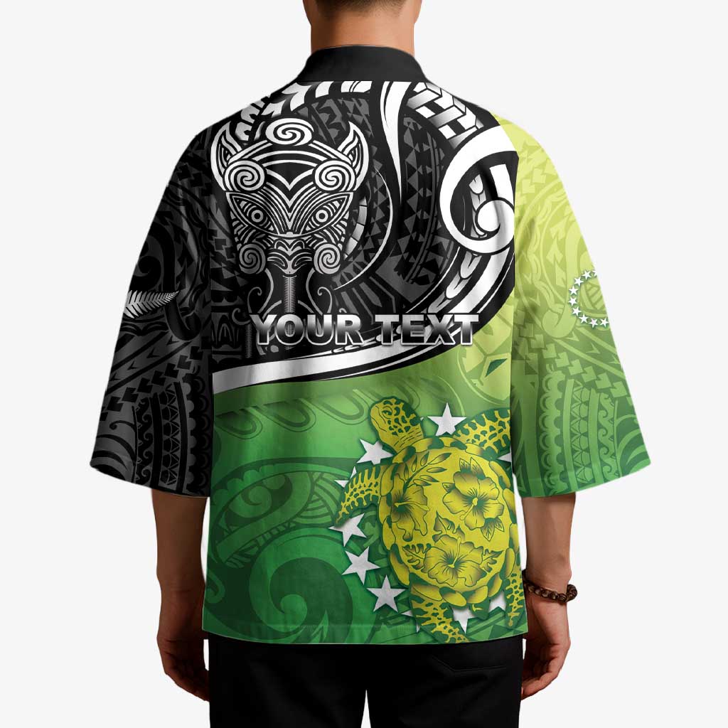 Custom New Zealand Cook Islands Kimono Maori Tiki With Circle Stars Turtle - Polynesian Pride