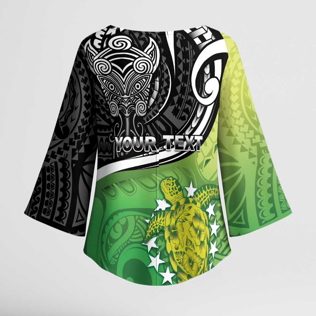 Custom New Zealand Cook Islands Kimono Sleeve Blouse Maori Tiki With Circle Stars Turtle - Polynesian Pride
