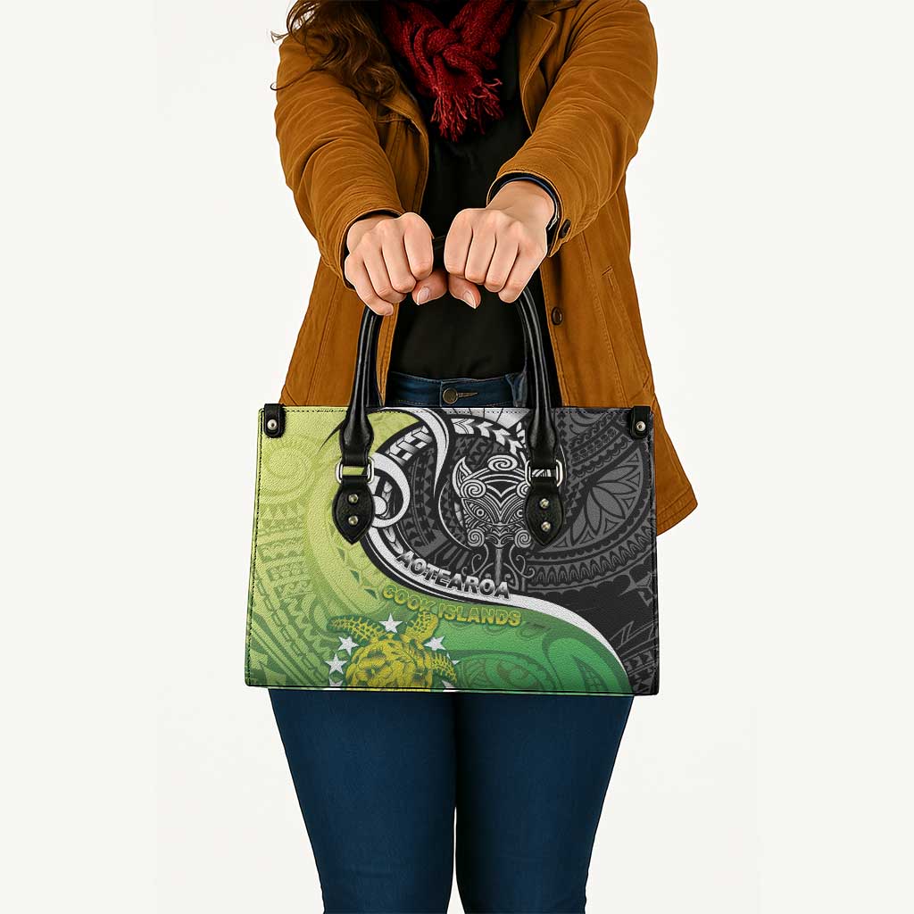 New Zealand Cook Islands Leather Bag Maori Tiki With Circle Stars Turtle - Polynesian Pride