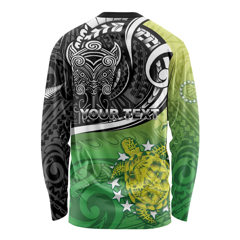 Custom New Zealand Cook Islands Long Sleeve Shirt Maori Tiki With Circle Stars Turtle - Polynesian Pride
