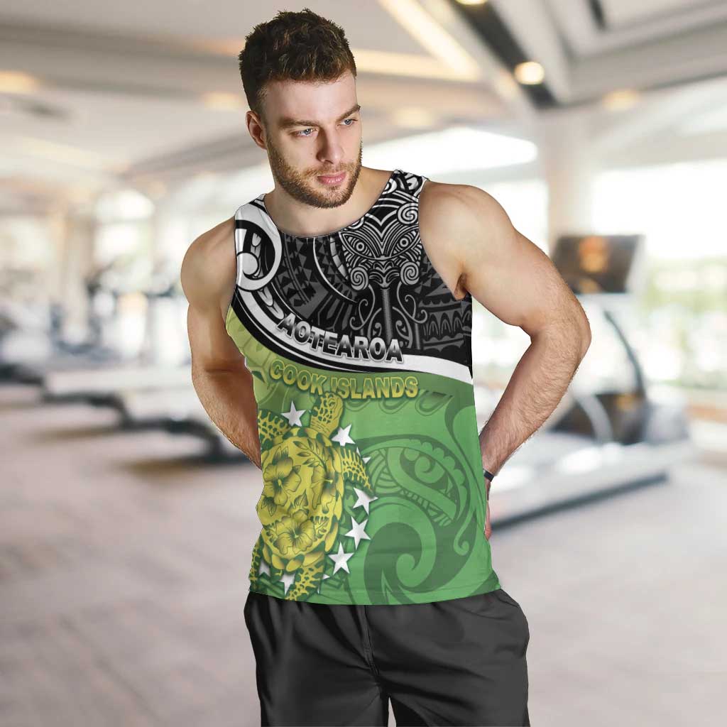 Custom New Zealand Cook Islands Men Tank Top Maori Tiki With Circle Stars Turtle - Polynesian Pride