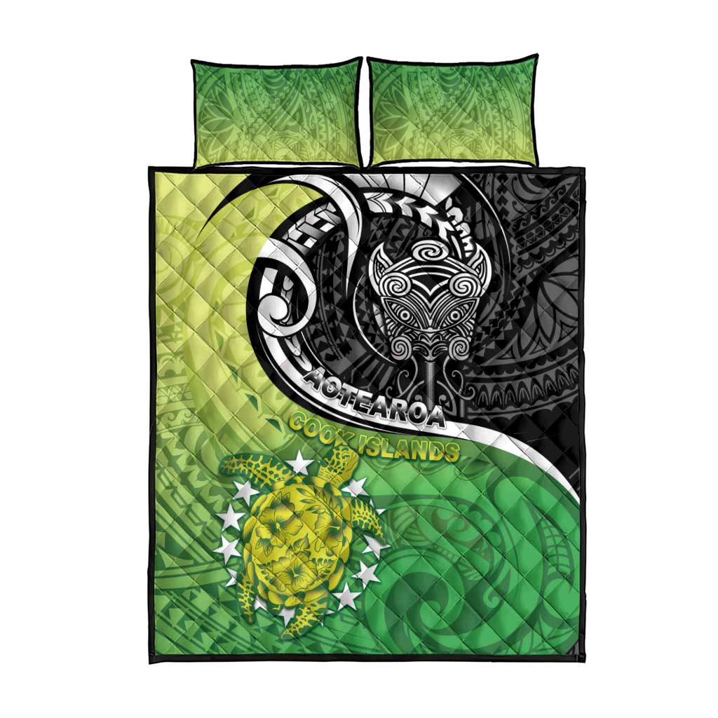 New Zealand Cook Islands Quilt Bed Set Maori Tiki With Circle Stars Turtle - Polynesian Pride