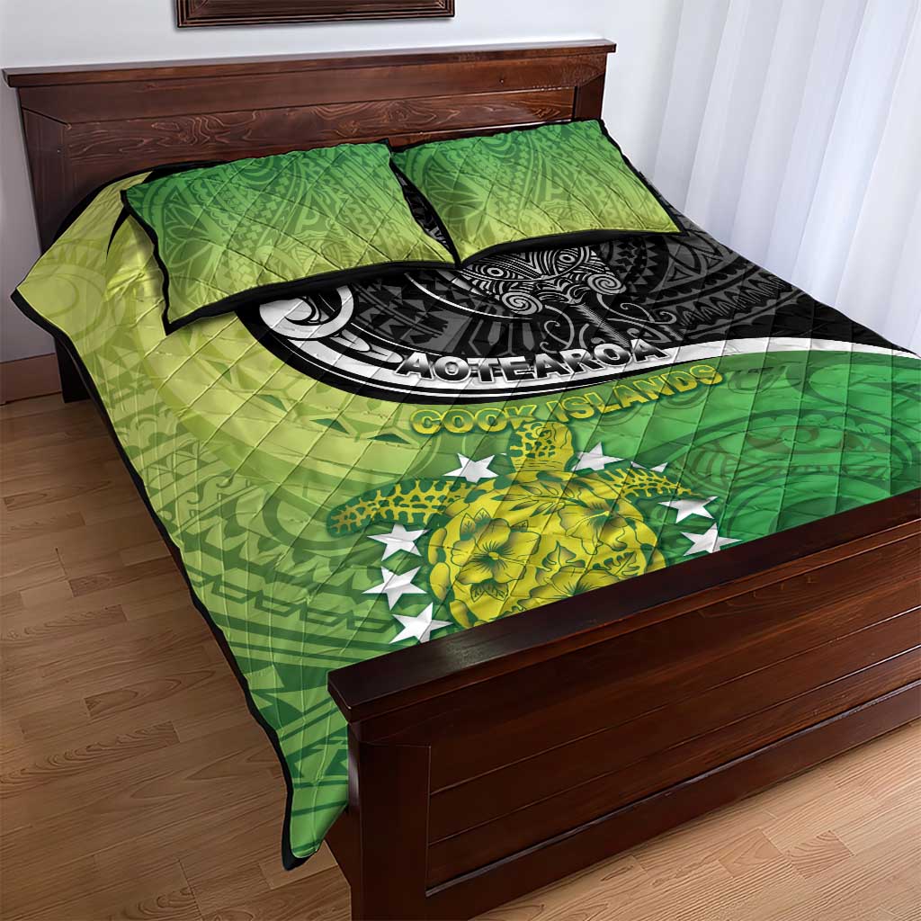 New Zealand Cook Islands Quilt Bed Set Maori Tiki With Circle Stars Turtle - Polynesian Pride