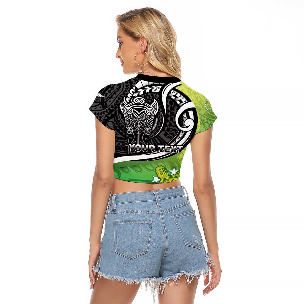 Custom New Zealand Cook Islands Raglan Cropped T Shirt Maori Tiki With Circle Stars Turtle - Polynesian Pride