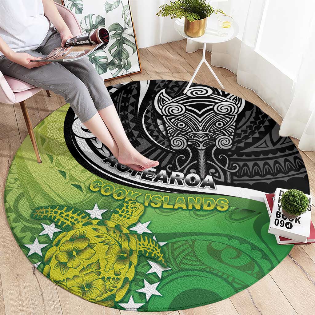New Zealand Cook Islands Round Carpet Maori Tiki With Circle Stars Turtle - Polynesian Pride