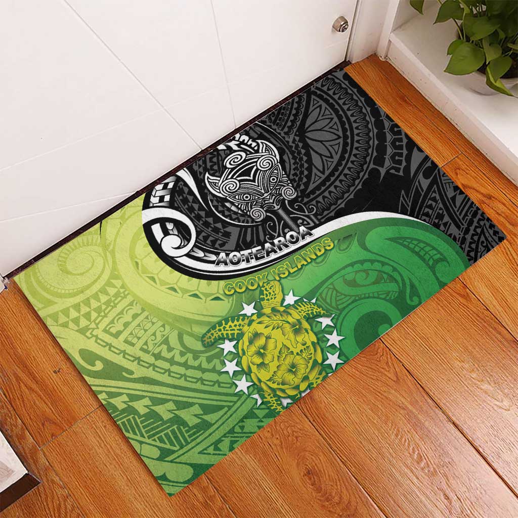 New Zealand Cook Islands Rubber Doormat Maori Tiki With Circle Stars Turtle - Polynesian Pride