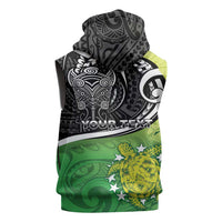 Custom New Zealand Cook Islands Sleeveless Hoodie Maori Tiki With Circle Stars Turtle - Polynesian Pride