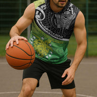 Custom New Zealand Cook Islands Sleeveless Hoodie Maori Tiki With Circle Stars Turtle - Polynesian Pride