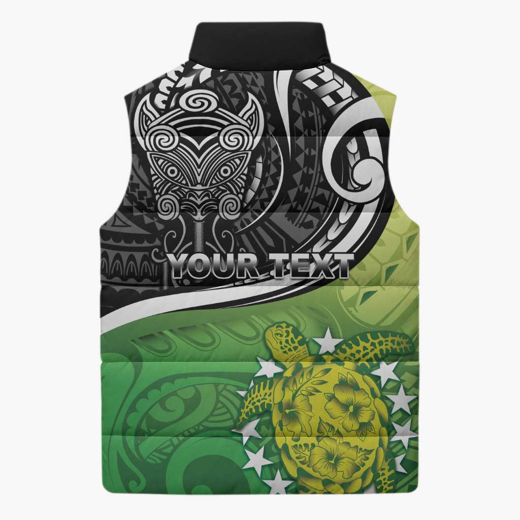 Custom New Zealand Cook Islands Sleeveless Puffer Jacket Maori Tiki With Circle Stars Turtle - Polynesian Pride