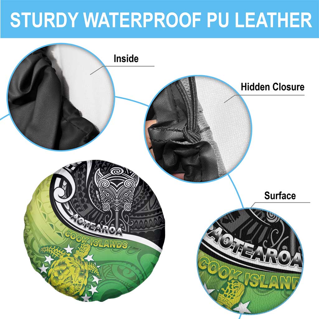 New Zealand Cook Islands Spare Tire Cover Maori Tiki With Circle Stars Turtle - Polynesian Pride