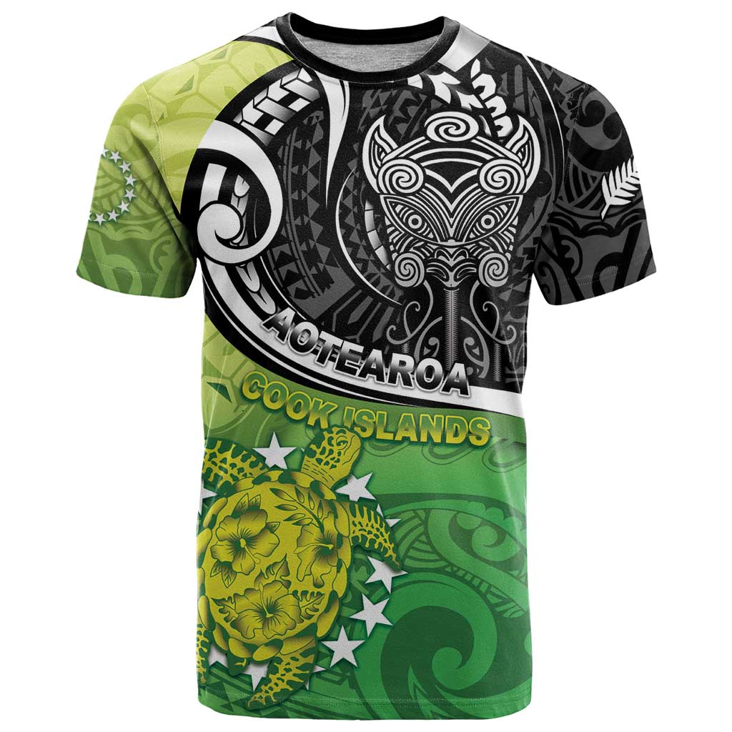 Custom New Zealand Cook Islands T Shirt Maori Tiki With Circle Stars Turtle - Polynesian Pride
