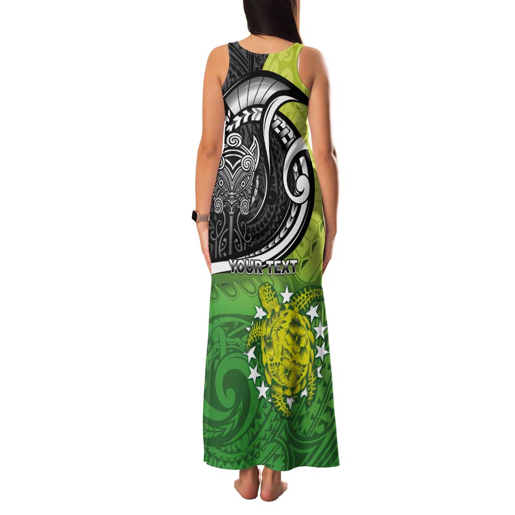 Custom New Zealand Cook Islands Tank Maxi Dress Maori Tiki With Circle Stars Turtle - Polynesian Pride